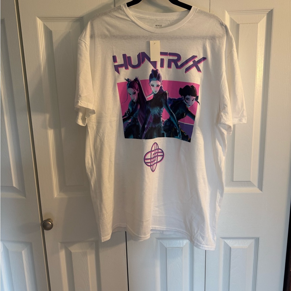 Netflix White Tee with Purple and Pink Character Graphic